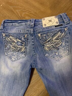 Vintage ,Miss Me Light Blue Skinny distressed Jeans.  Rhinestone Embellished